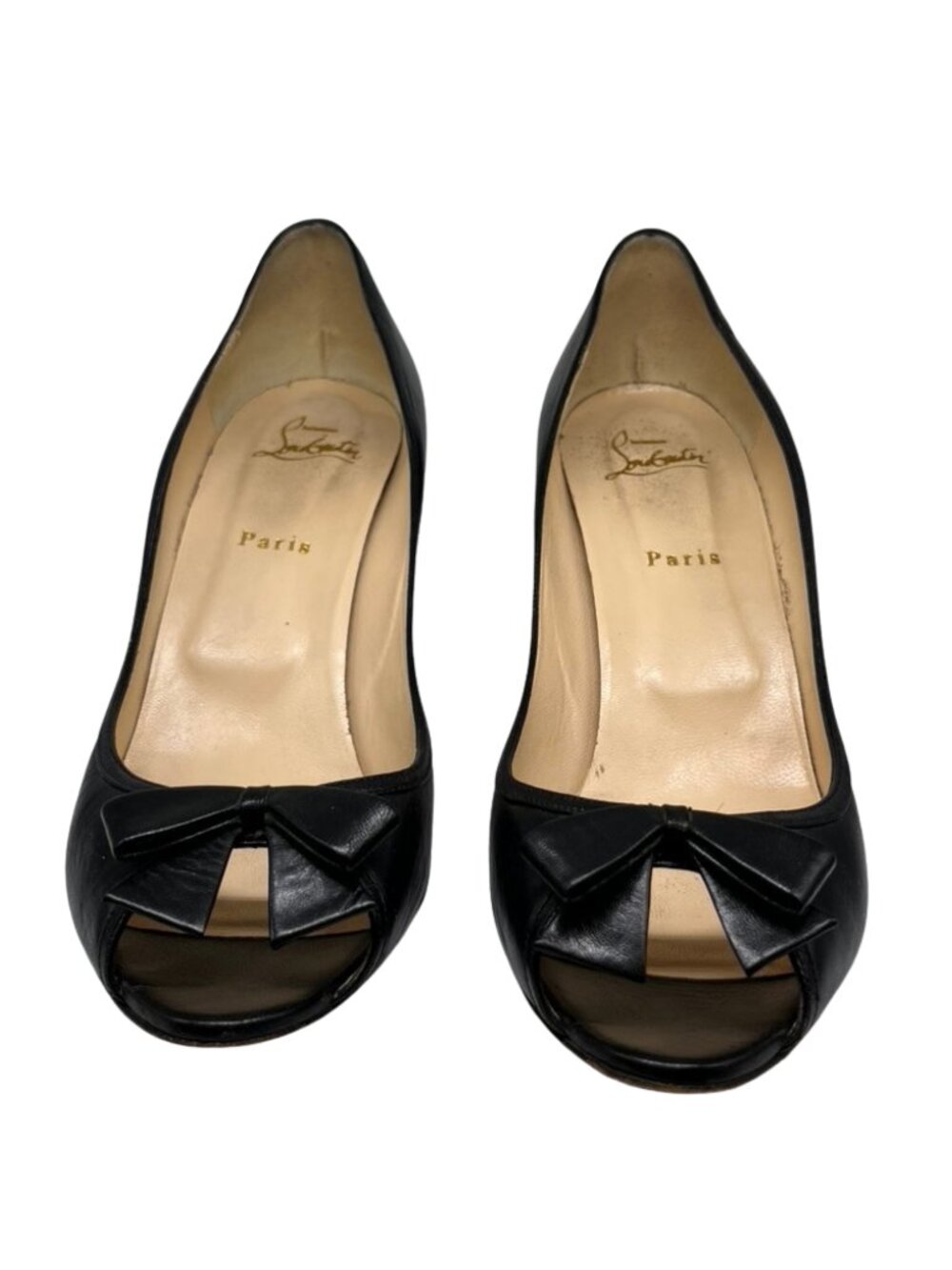 Christian Louboutin Black Leather Bow Peep Toe Pumps EU 41 Red Sole
